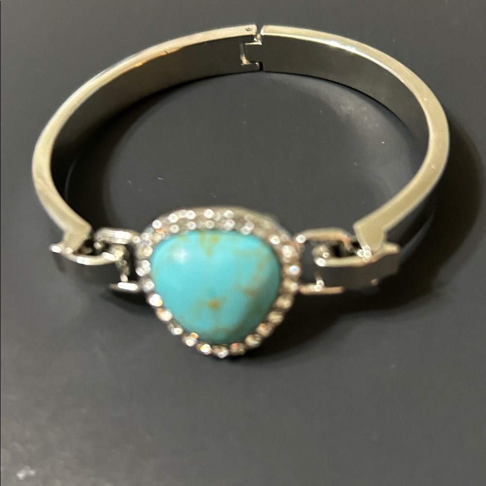 Lia Sophia Silver Bracelet with Turquoise Heart & cubic zirconia around heart.